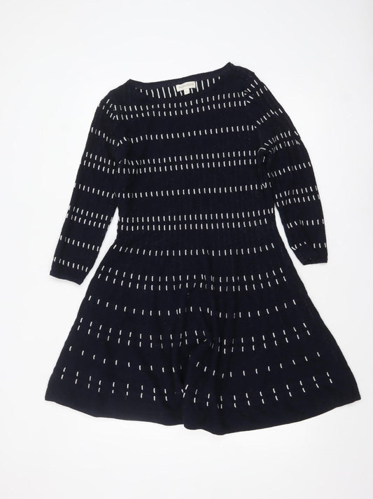 Monsoon Women Blue Striped Knit Fit & Flare Dress Size L