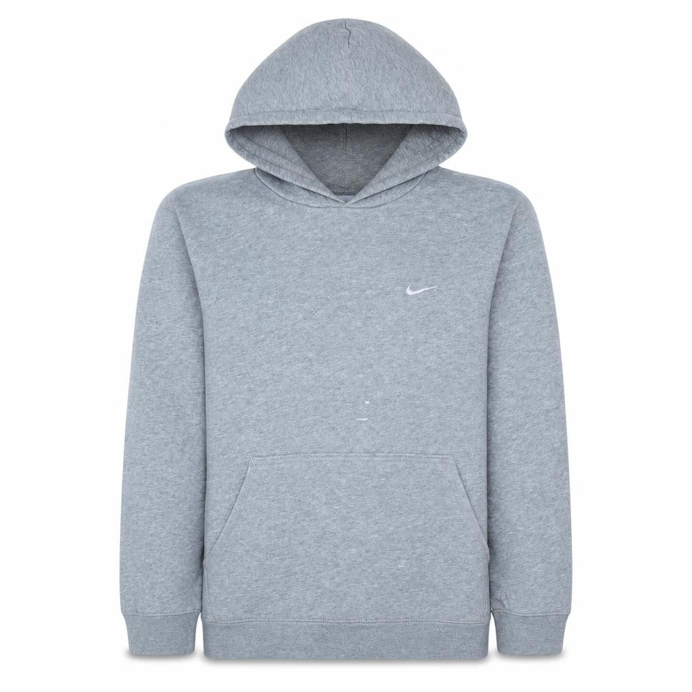Front view of Nike Teens Grey Pullover Hoodie L Logo Fleece Sweatshirt