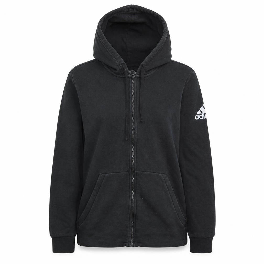 Front view of Adidas Teens Black Full Zip Hoodie L Hooded Sweatshirt Casual