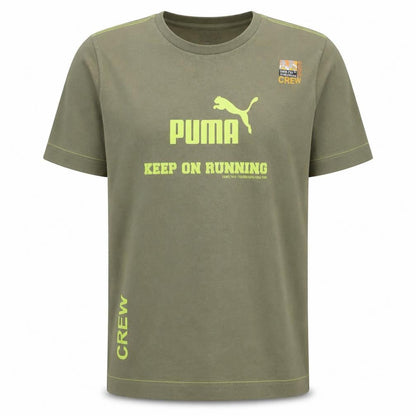Front view of Puma Men's Green Crew Neck Sports Graphic T-Shirt, size L