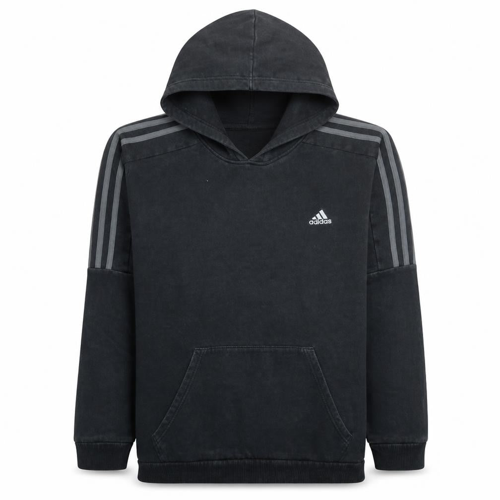 Front view of Adidas Men's Black Pullover Hoodie L Regular Fit Sports Fleece