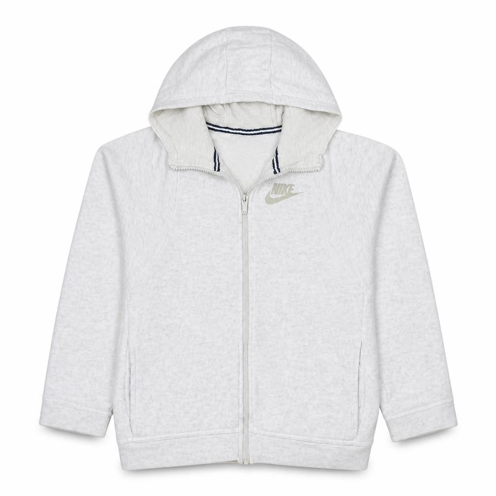 Front view of Nike boys’ grey full zip hoodie, size 13-15, years fleece sweatshirt