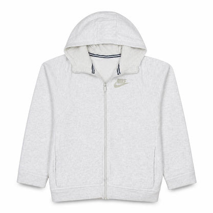 Front view of Nike boys’ grey full zip hoodie, size 13-15, years fleece sweatshirt