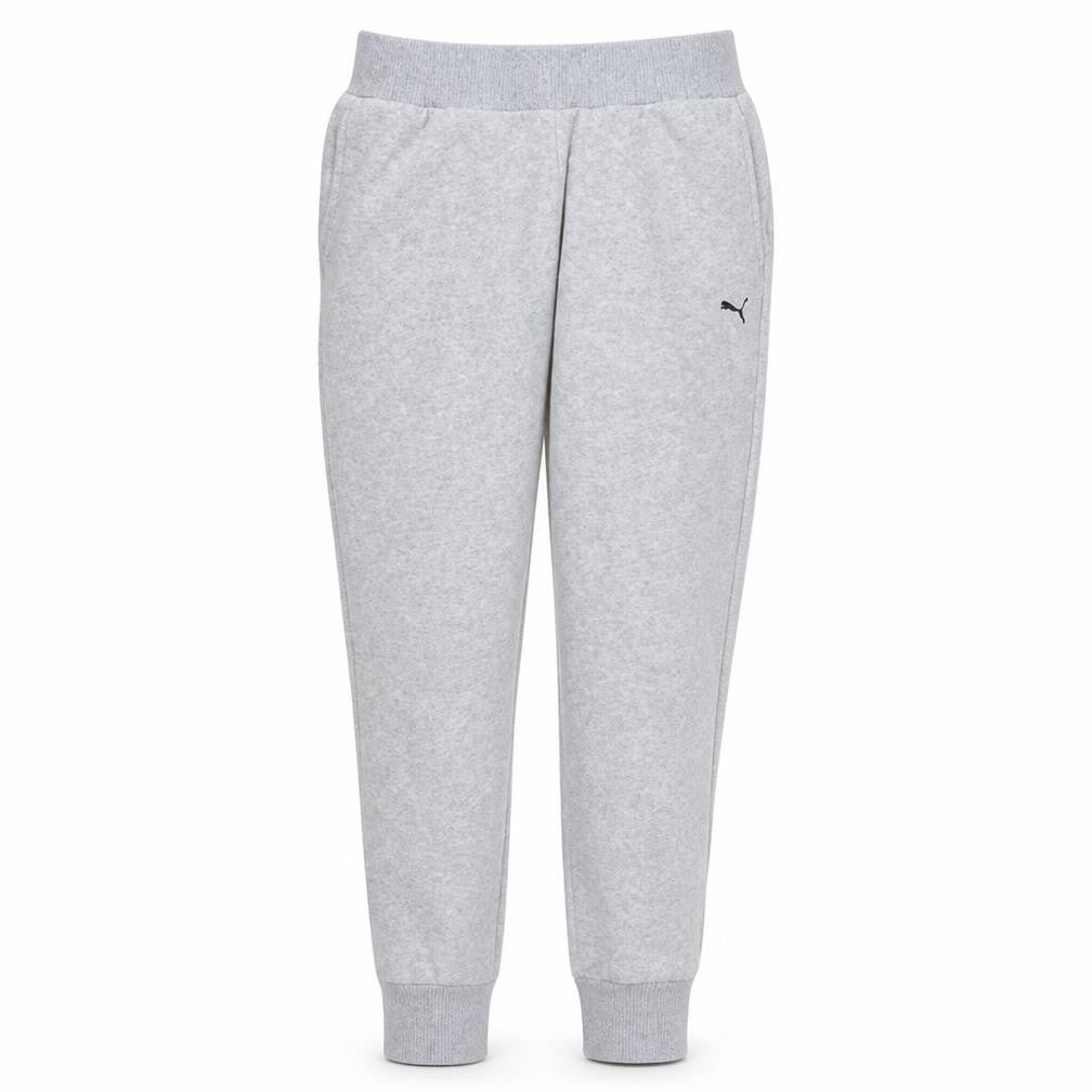 Front view of Puma women’s grey jogger sweatpants, size UK 12, comfortable loungewear