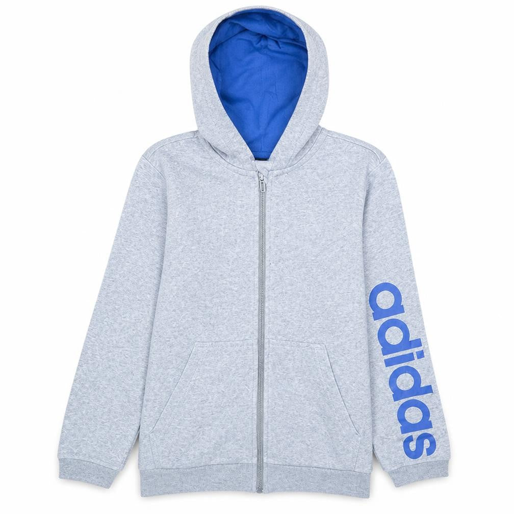 Front view of Adidas boys’ grey full zip hoodie 13-14 years l logo sportswear
