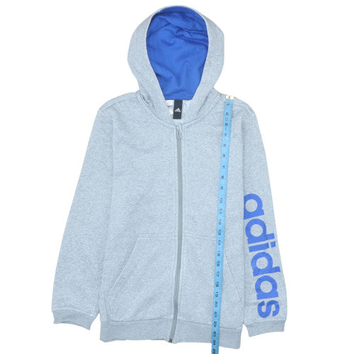 Adidas Boys Grey Full Zip Hoodie 13-14 Years L Logo Sportswear