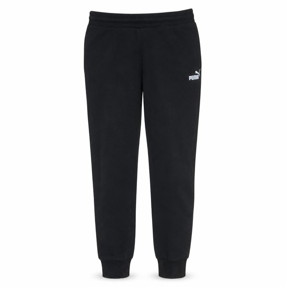 Front view of Puma men’s black jogger sweatpants m regular fit fleece sports trousers