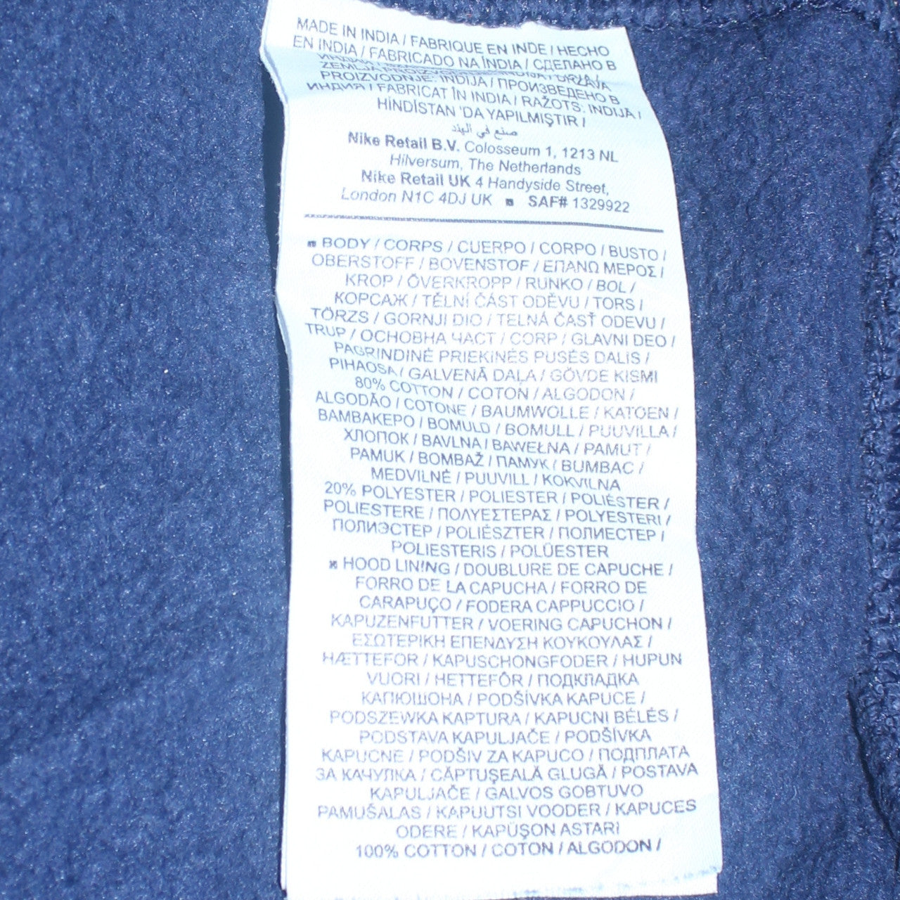 Mens UK Size M Nike Blue Pullover Hoodie