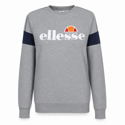 Front view of Ellesse women’s grey sweatshirt uk 4 logo pullover classic fit