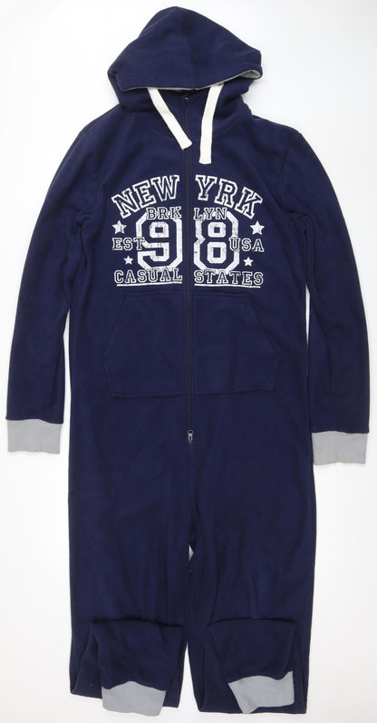 OneZee Men's Blue Hooded Fleece One Piece M Winter Loungewear