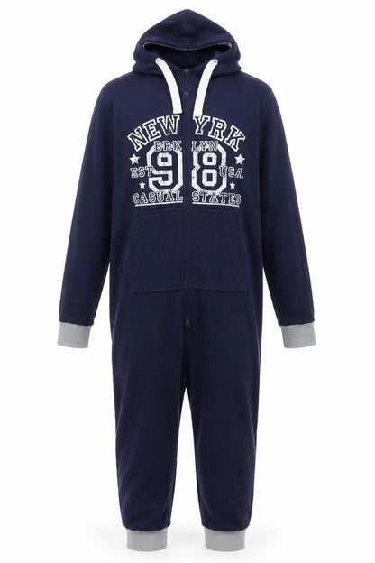 OneZee Men's Blue Hooded Fleece One Piece M Winter Loungewear