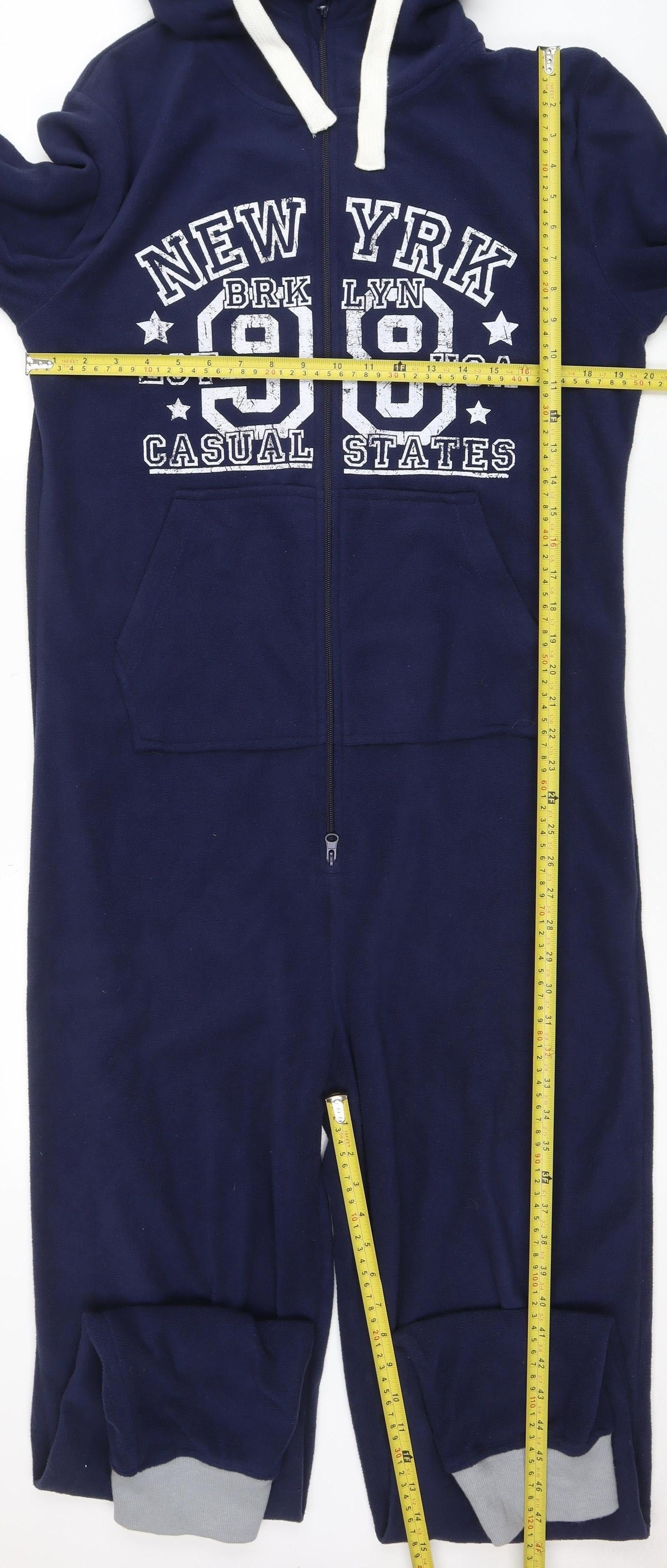 OneZee Men's Blue Hooded Fleece One Piece M Winter Loungewear