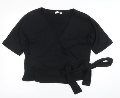 GAP Women’s Black Wrap Short Sleeve Cotton Blend Jumper S