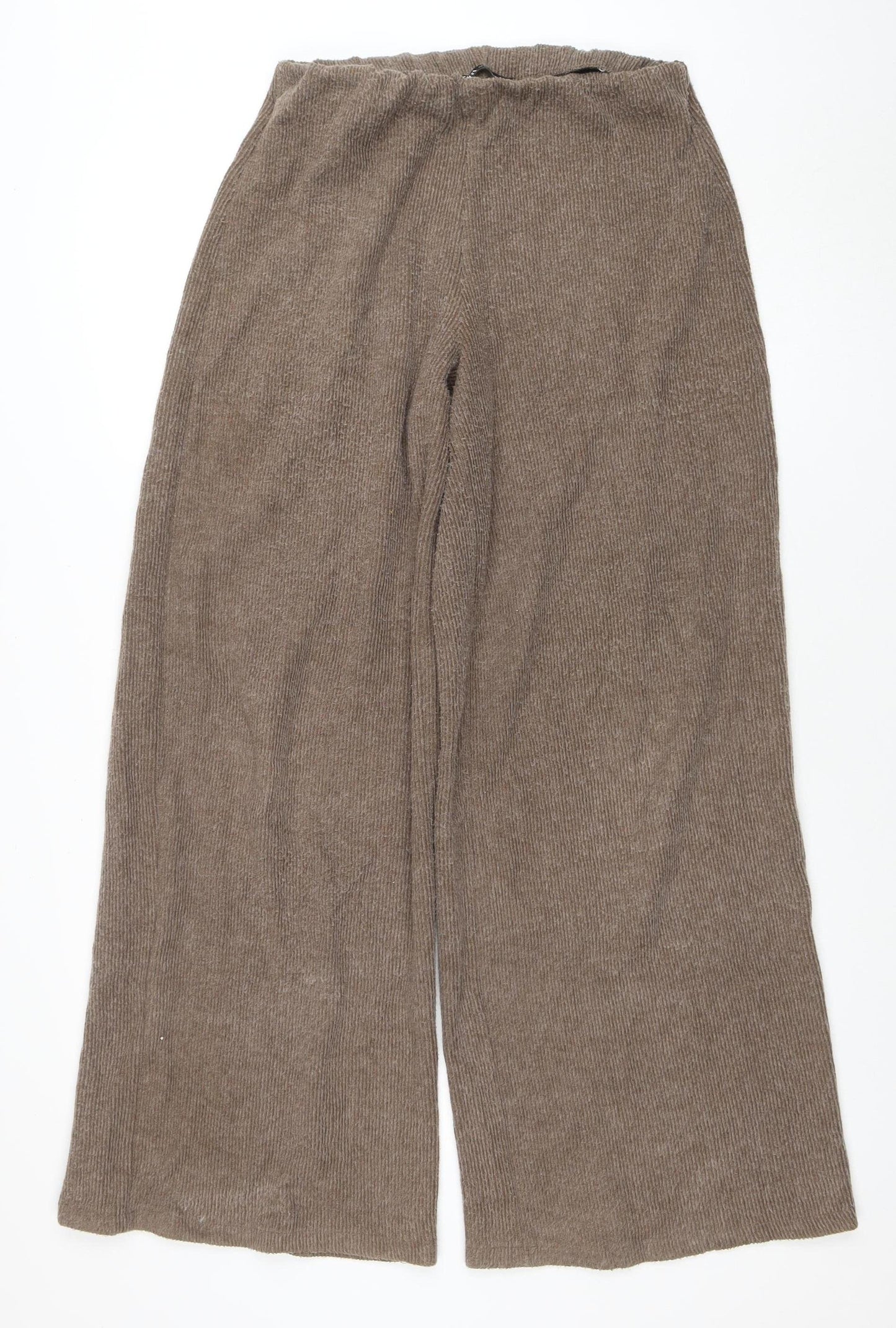 Womens UK Size M Zara Relaxed Fit Wide-Leg Brown Trousers