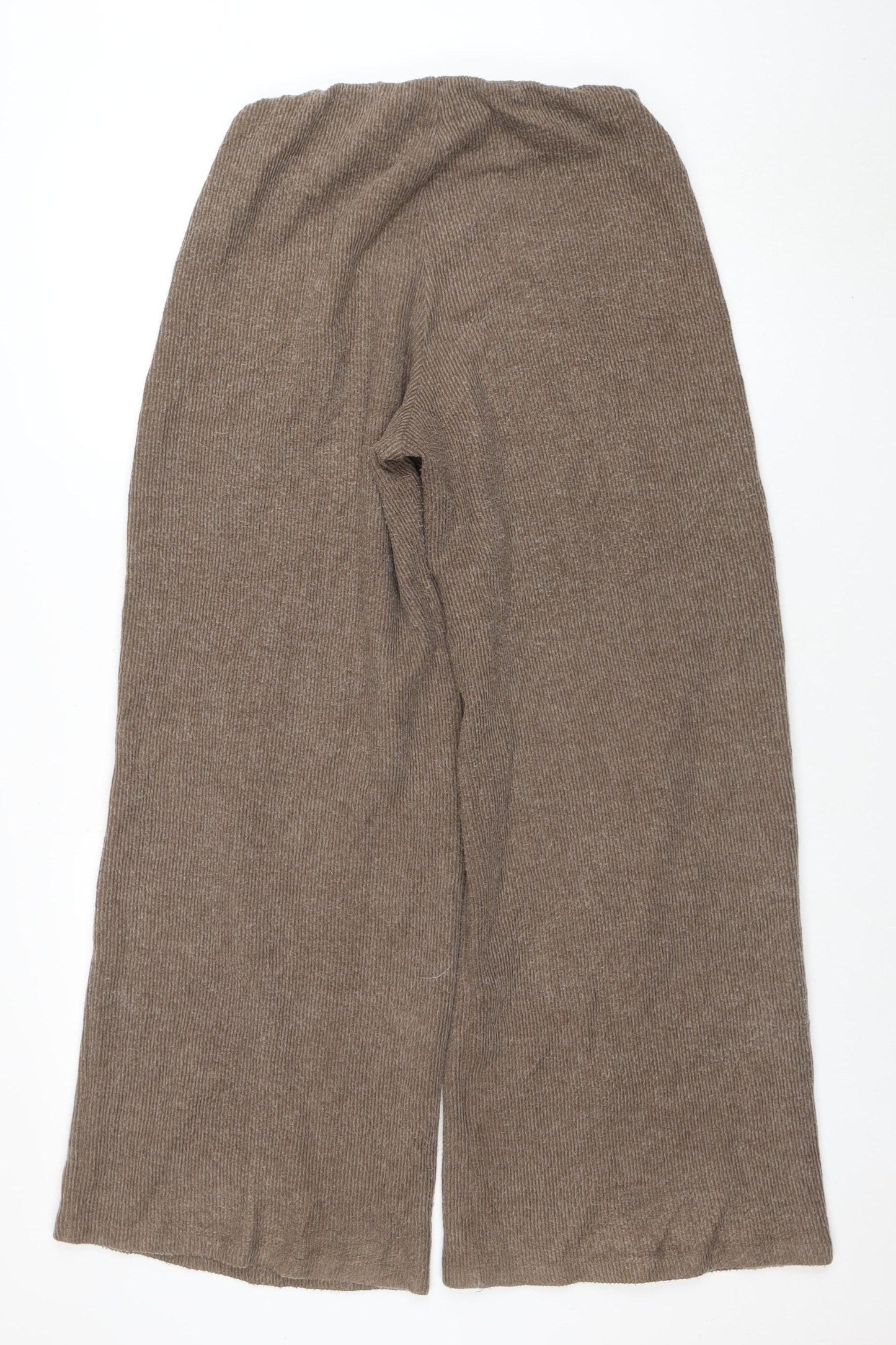 Womens UK Size M Zara Relaxed Fit Wide-Leg Brown Trousers