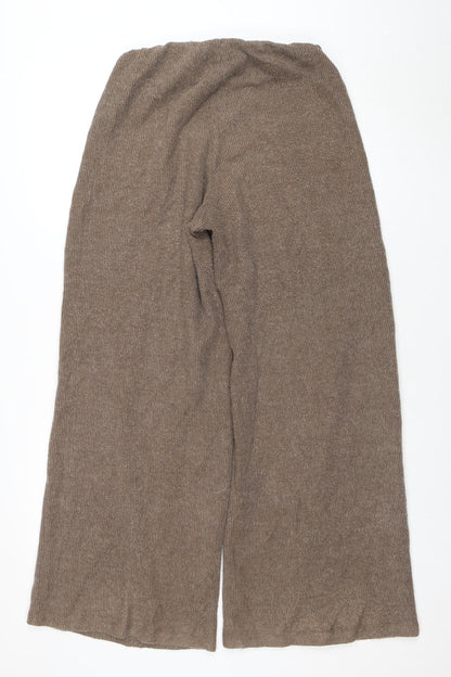 Womens UK Size M Zara Relaxed Fit Wide-Leg Brown Trousers