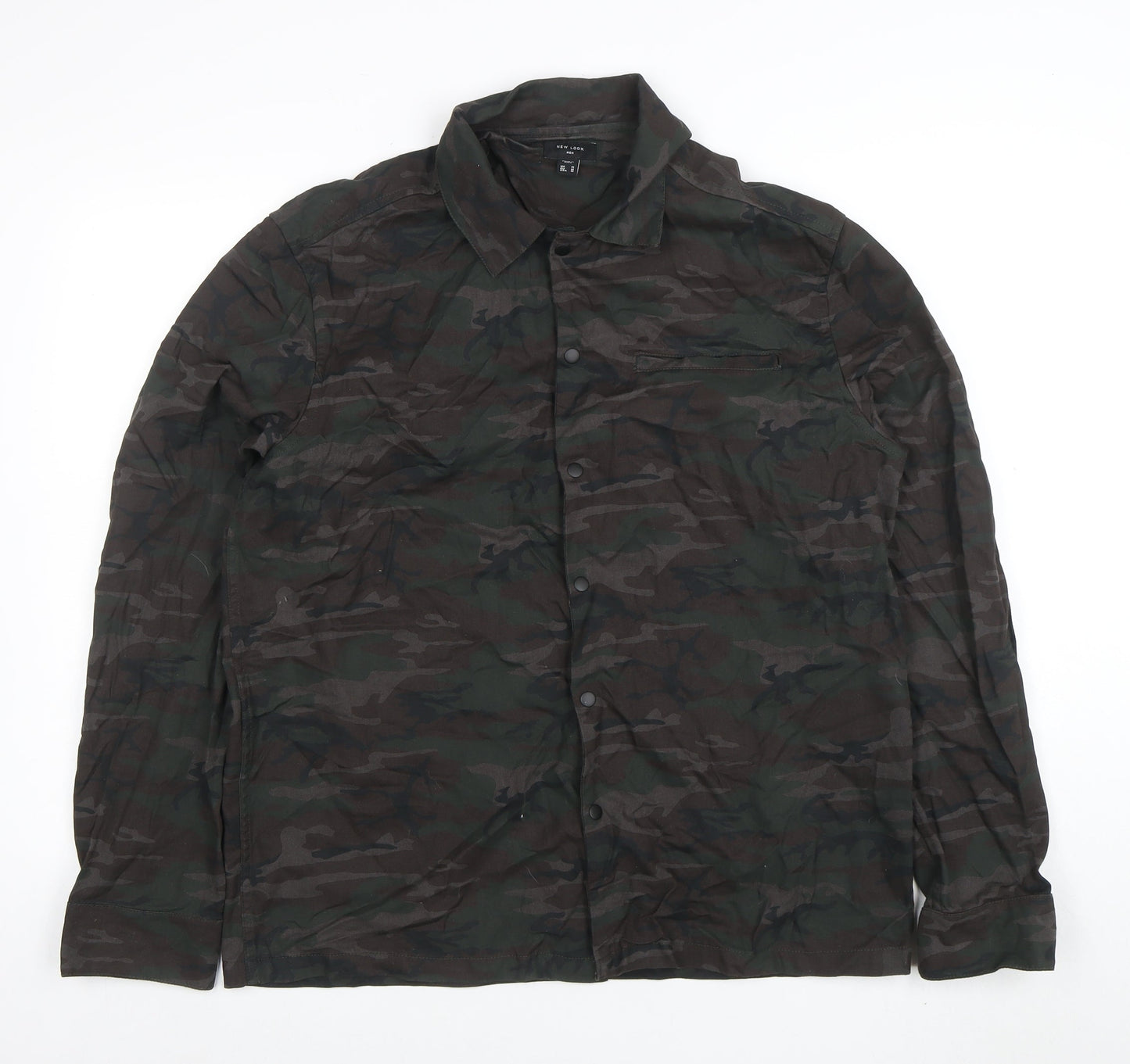 New Look Men Green Camouflage Cotton Button Jacket M