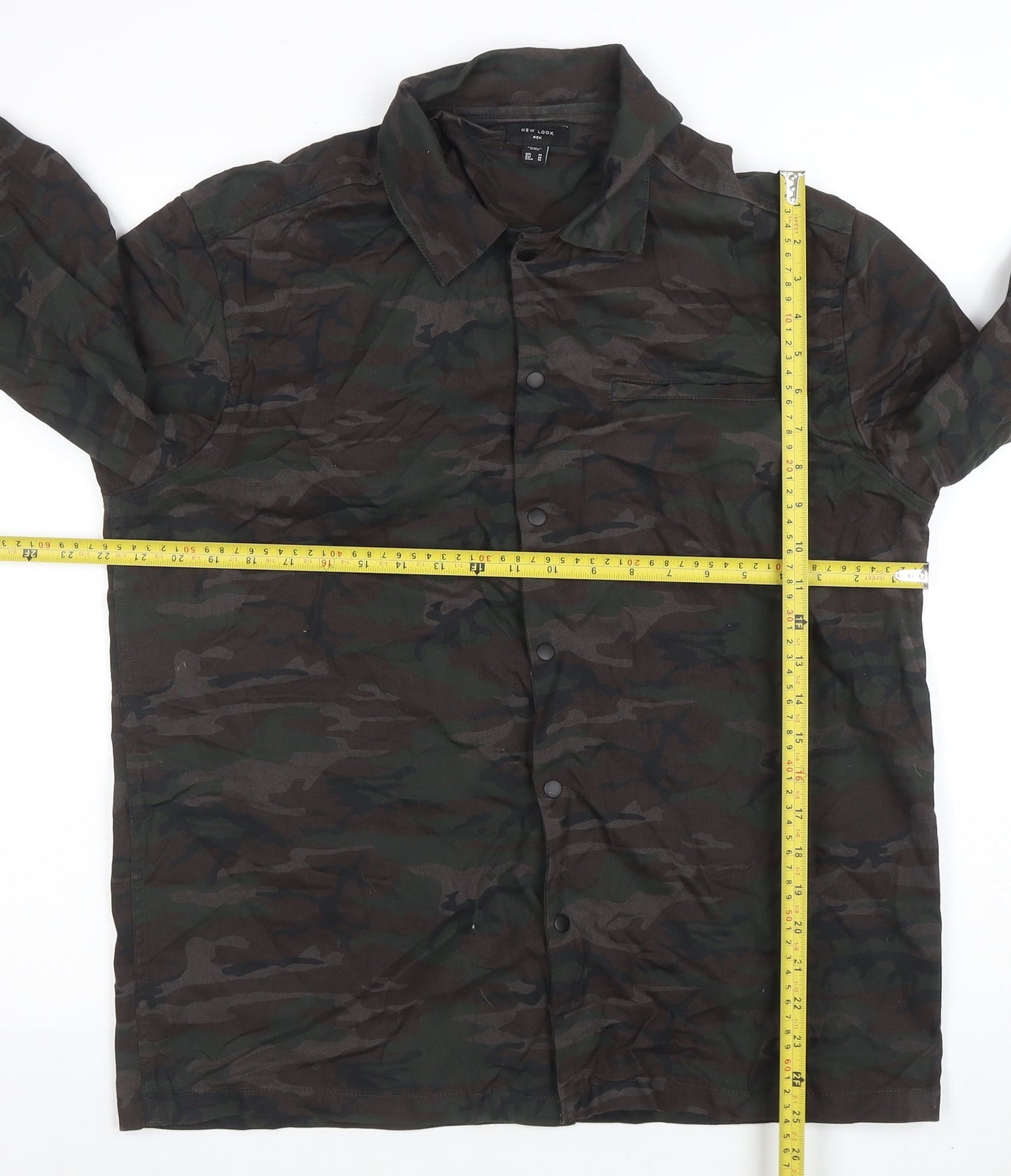 New Look Men Green Camouflage Cotton Button Jacket M