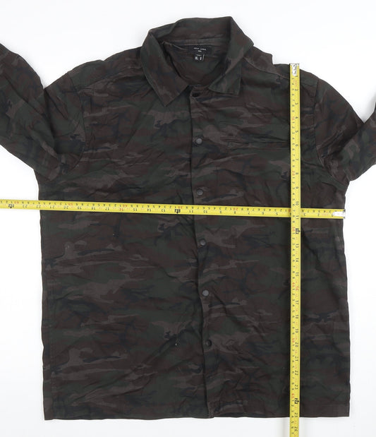 New Look Men Green Camouflage Cotton Button Jacket M