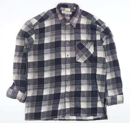 Carlo C. Santini Men's Blue Check Flannel Cotton Button-Up Shirt XL