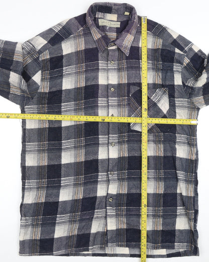 Carlo C. Santini Men's Blue Check Flannel Cotton Button-Up Shirt XL