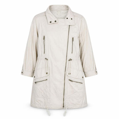 Denim Co Women Beige Parka Coat Size 12 Long Zip Up Cotton Blend
