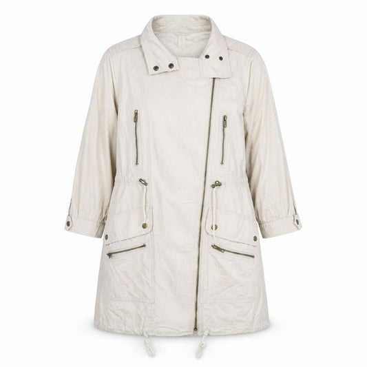 Denim Co Women Beige Parka Coat Size 12 Long Zip Up Cotton Blend