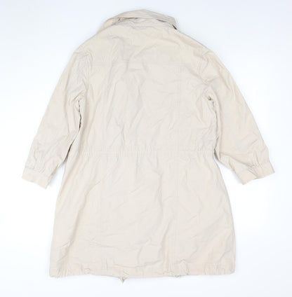 Denim Co Women Beige Parka Coat Size 12 Long Zip Up Cotton Blend