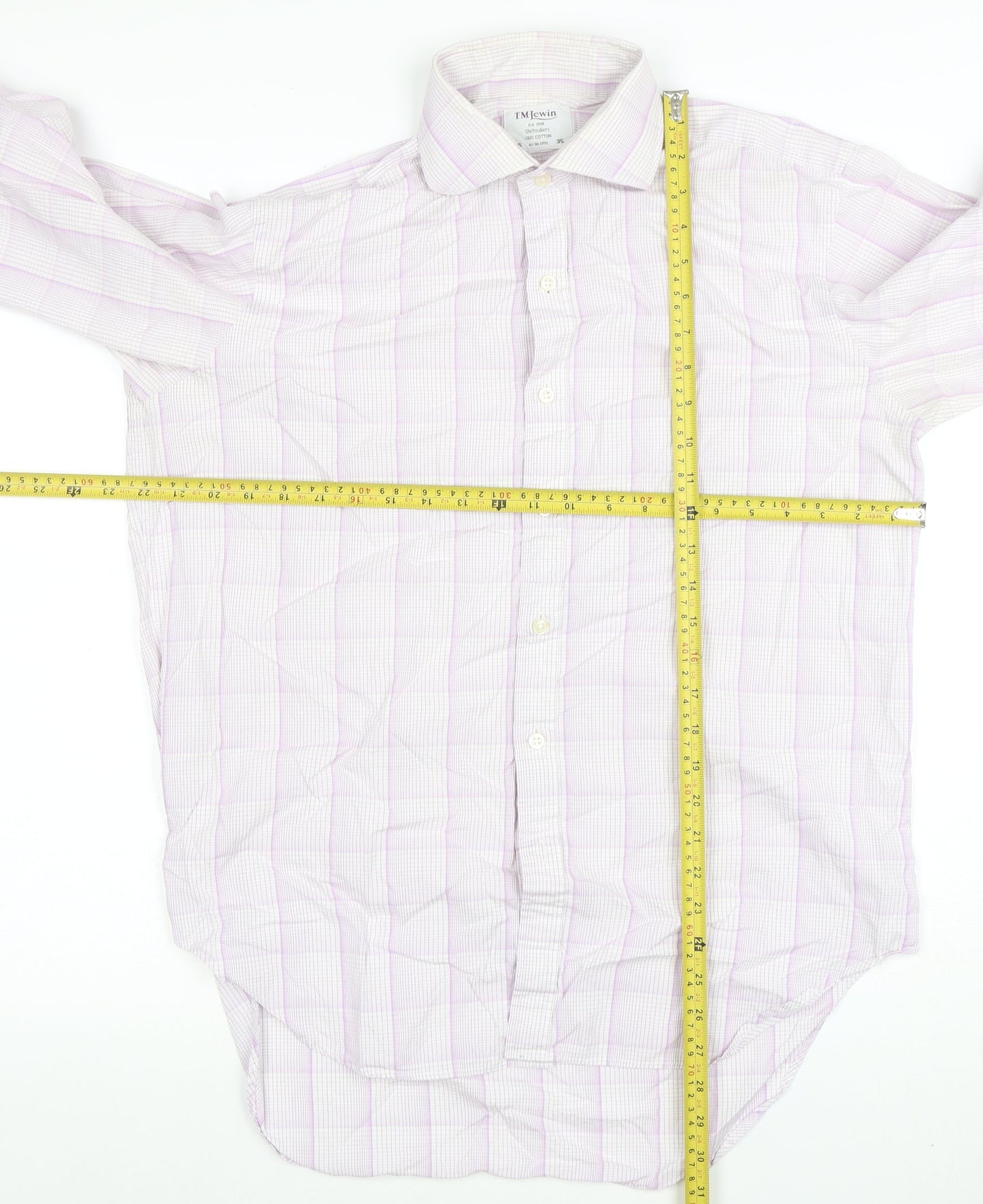 T.M. Lewin Men's Pink Check Cotton Button-Up Shirt Size 16 Regular