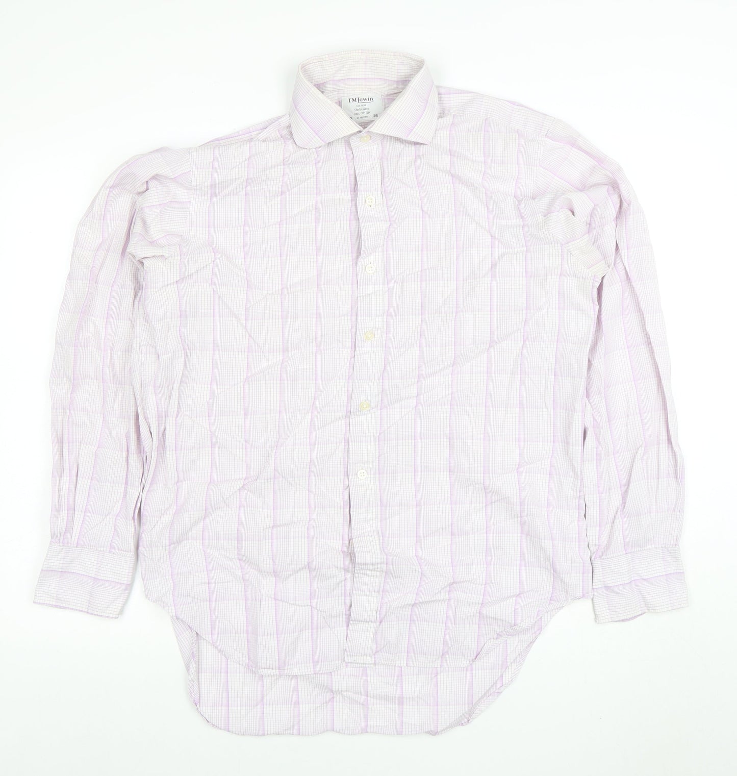 T.M. Lewin Men's Pink Check Cotton Button-Up Shirt Size 16 Regular