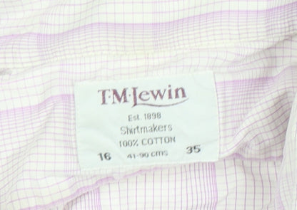 T.M. Lewin Men's Pink Check Cotton Button-Up Shirt Size 16 Regular