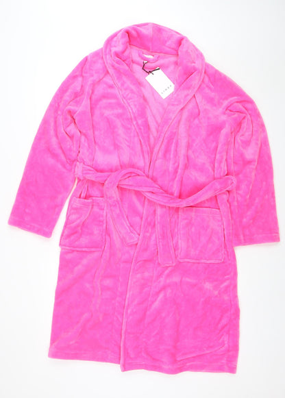 Linea Women’s Pink Fleece Hooded Robe Size 8 Belted Winter Wrap