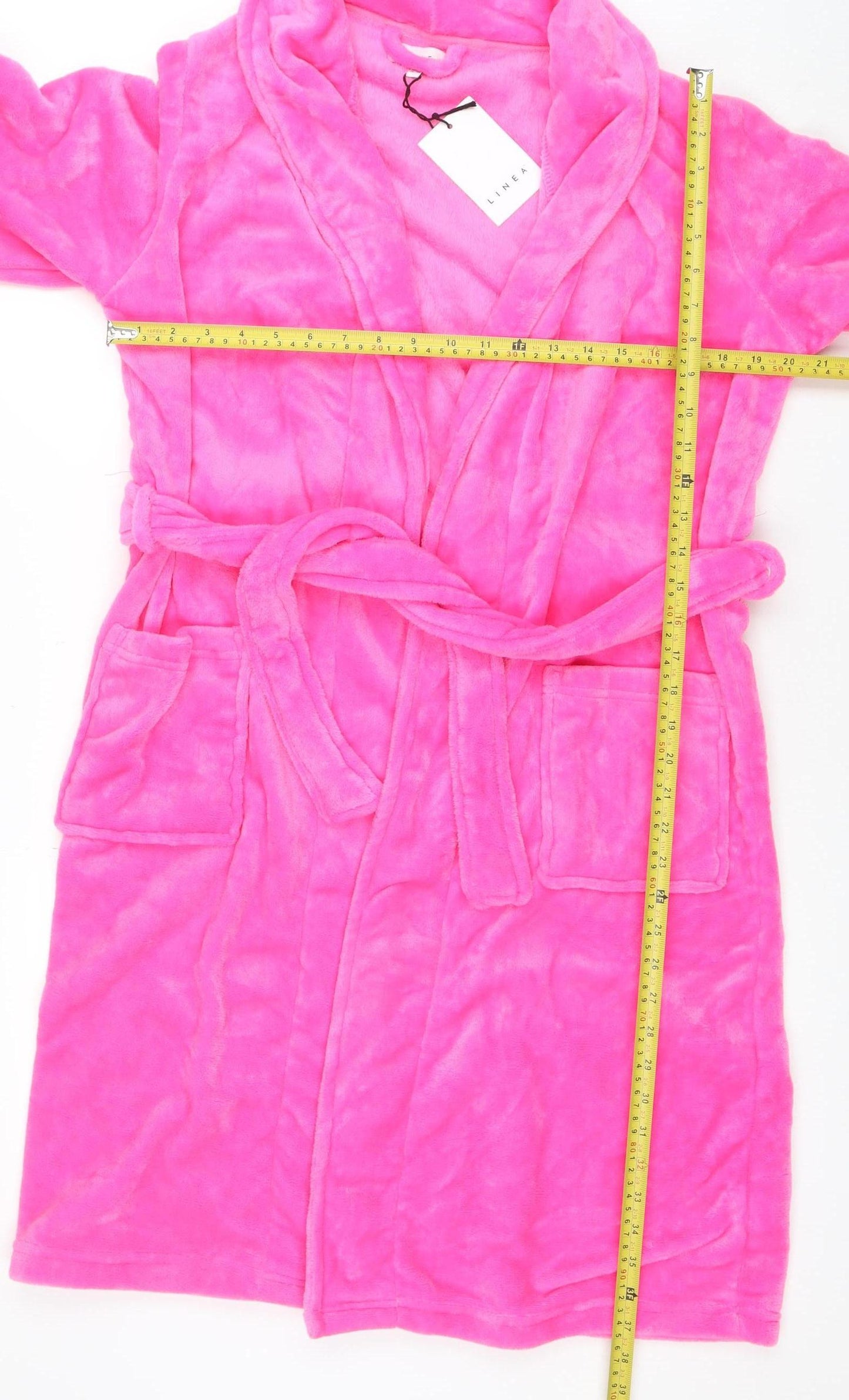 Linea Women’s Pink Fleece Hooded Robe Size 8 Belted Winter Wrap