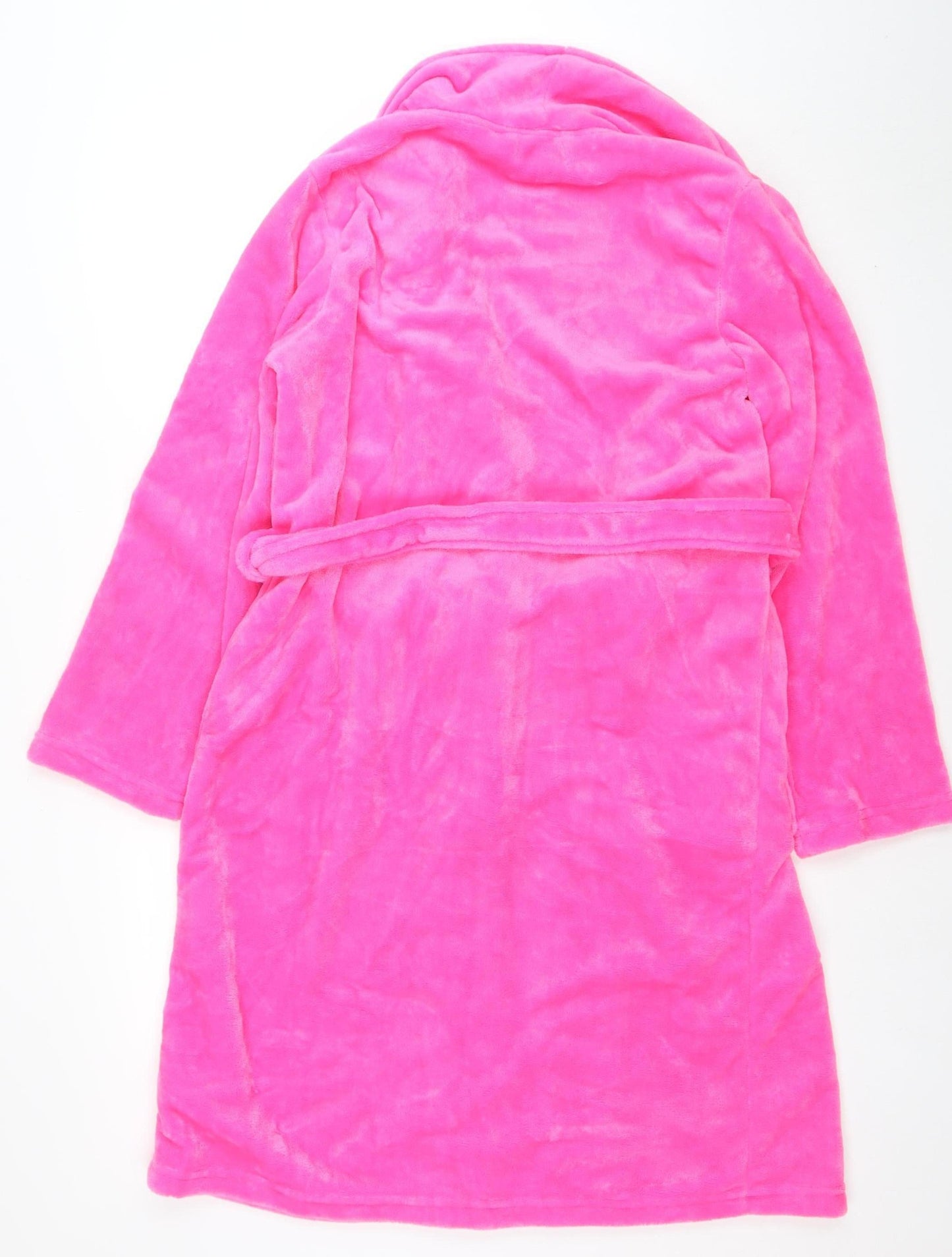 Linea Women’s Pink Fleece Hooded Robe Size 8 Belted Winter Wrap