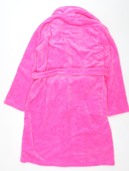 Linea Women’s Pink Fleece Hooded Robe Size 8 Belted Winter Wrap