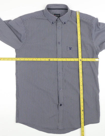 James Pringle Men's Blue Check Long Sleeve Button-Up Shirt Size S