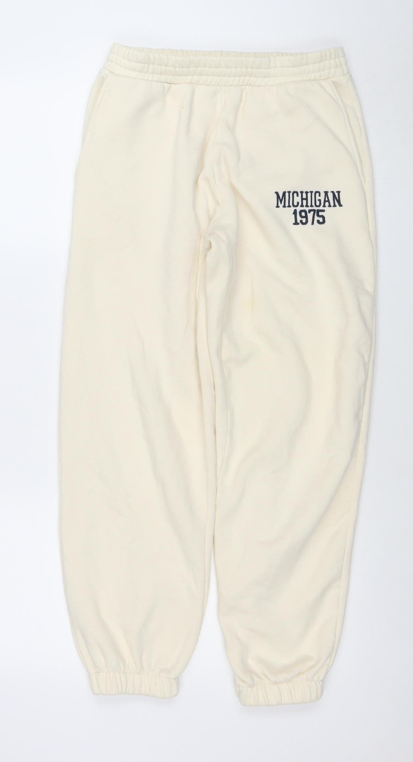 Womens UK Size M Zara Relaxed Fit Jogger Ivory Trousers