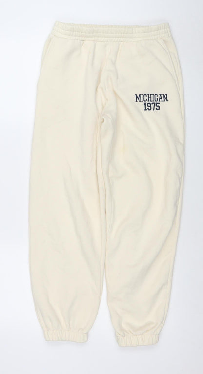 Womens UK Size M Zara Relaxed Fit Jogger Ivory Trousers