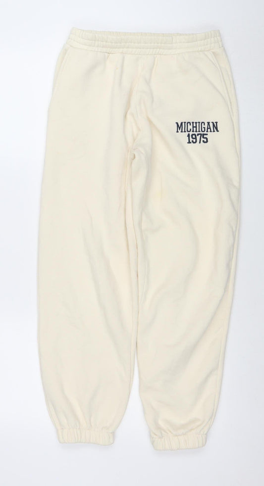 Womens UK Size M Zara Relaxed Fit Jogger Ivory Trousers