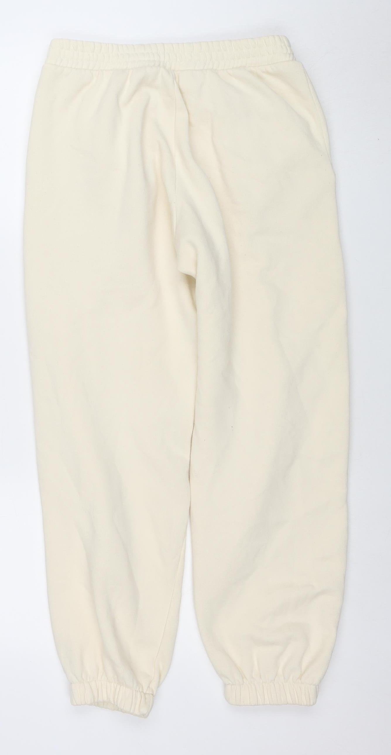 Womens UK Size M Zara Relaxed Fit Jogger Ivory Trousers