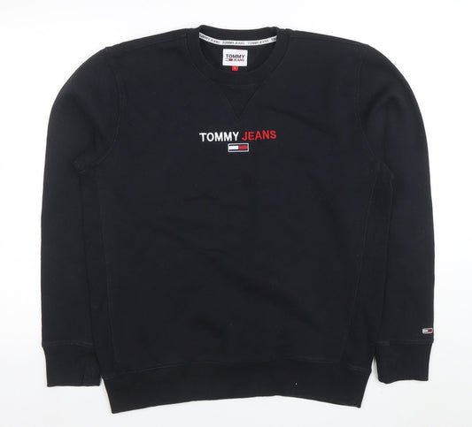 Mens UK Size L Tommy Jeans Black Pullover Sweatshirt