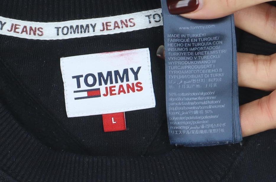 Mens UK Size L Tommy Jeans Black Pullover Sweatshirt