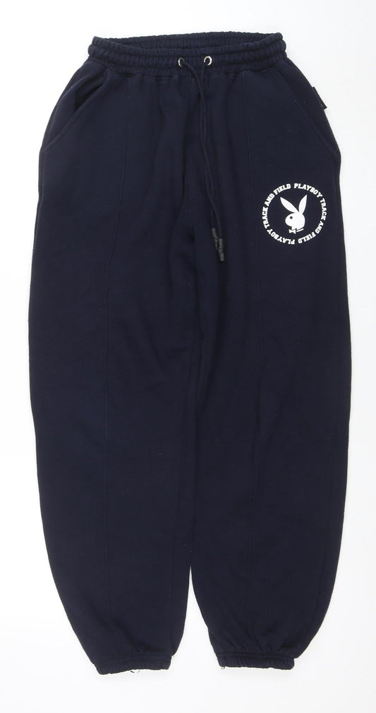 Womens UK Size 8 Playboy x Missguided Regular Fit Jogger Blue Trousers