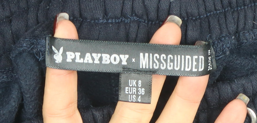 Womens UK Size 8 Playboy x Missguided Regular Fit Jogger Blue Trousers