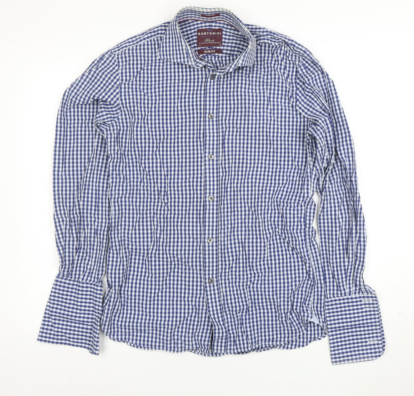 Marks and Spencer Sartorial Blue Check Slim Fit Cotton Shirt Men’s 15/38