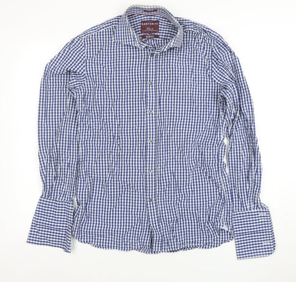 Marks and Spencer Sartorial Blue Check Slim Fit Cotton Shirt Men’s 15/38
