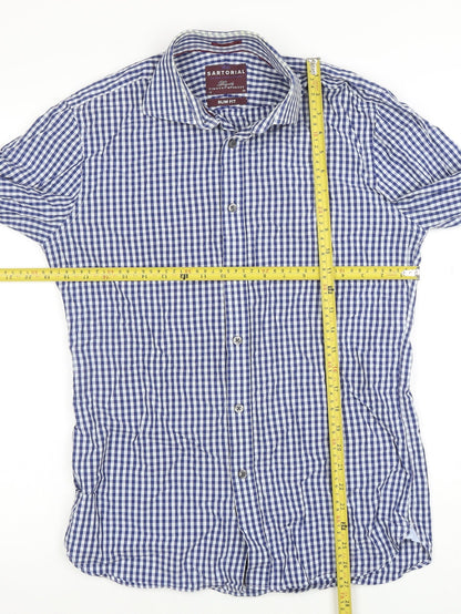 Marks and Spencer Sartorial Blue Check Slim Fit Cotton Shirt Men’s 15/38