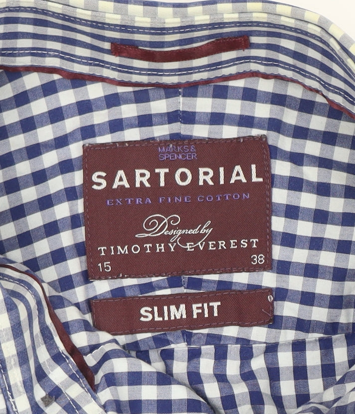 Marks and Spencer Sartorial Blue Check Slim Fit Cotton Shirt Men’s 15/38