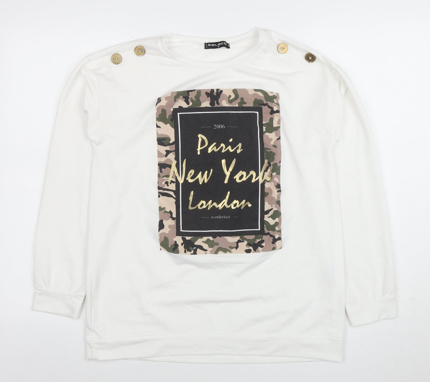 Select Women’s White Long Sleeve Camouflage Print City T-Shirt M