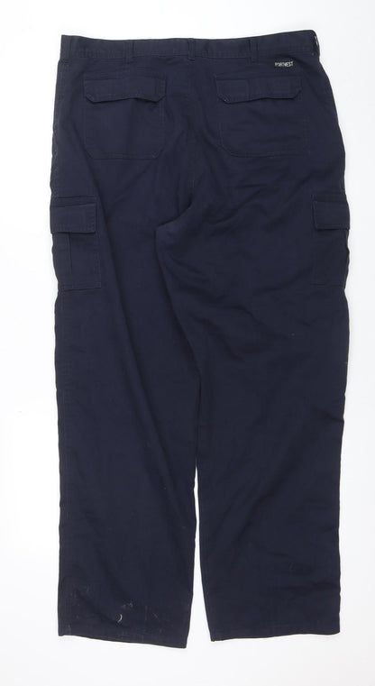 Mens UK Size 2XL Portwest Regular Fit Cargo Blue Trousers